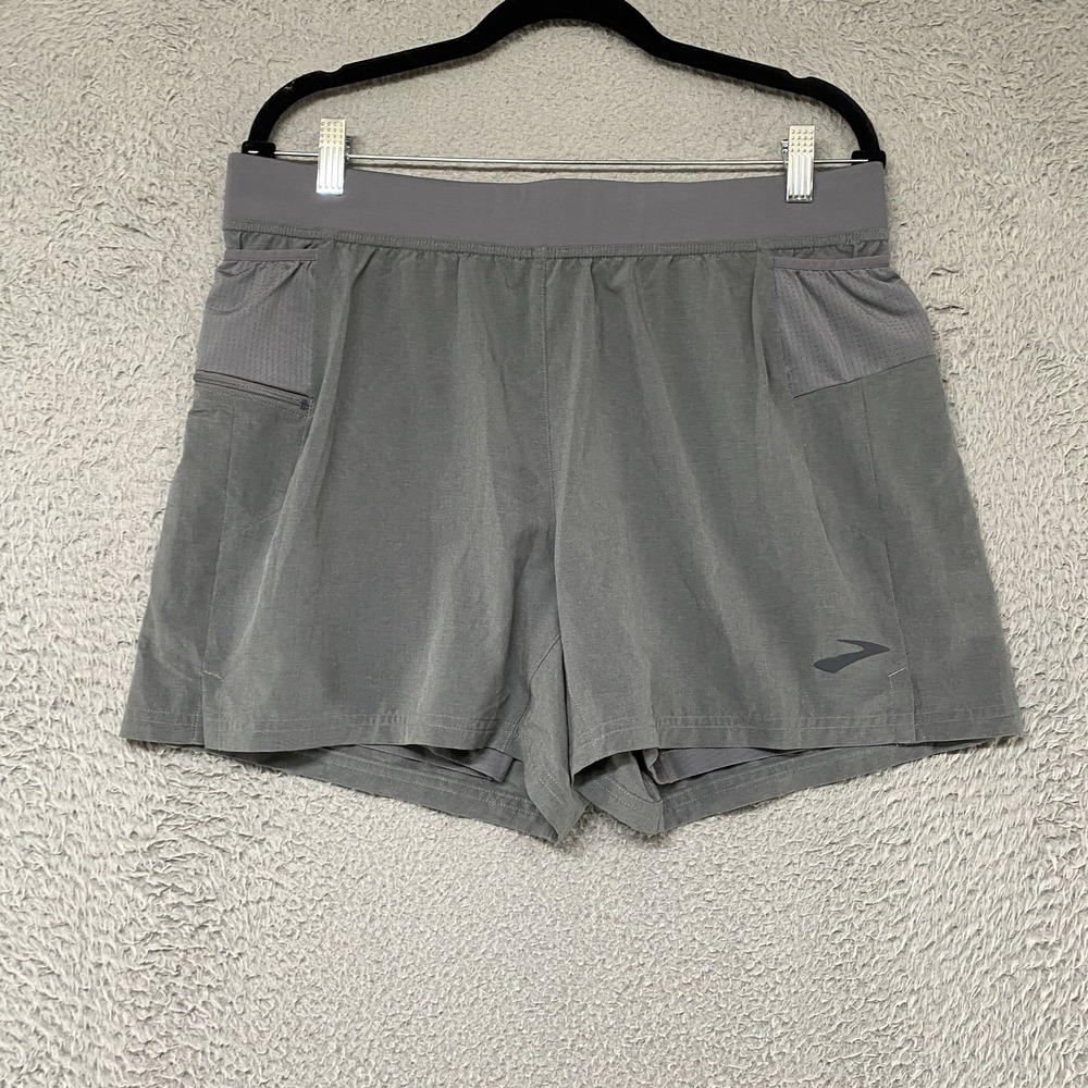 Brooks Sherpa Running Shorts Mens Large Gray 2 In 1 Lined 5 Inch Gym Workout